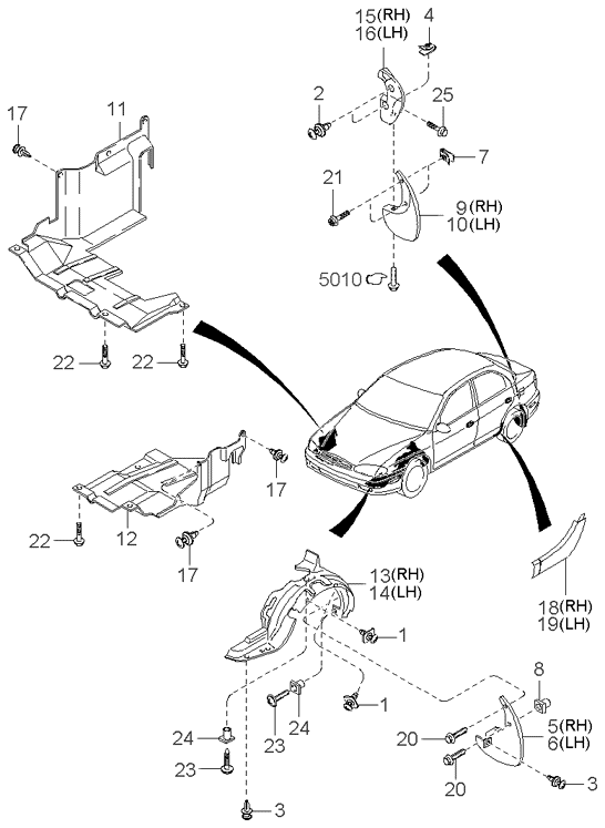 Брызговик передний правый KIA Spectra (2006-2009)