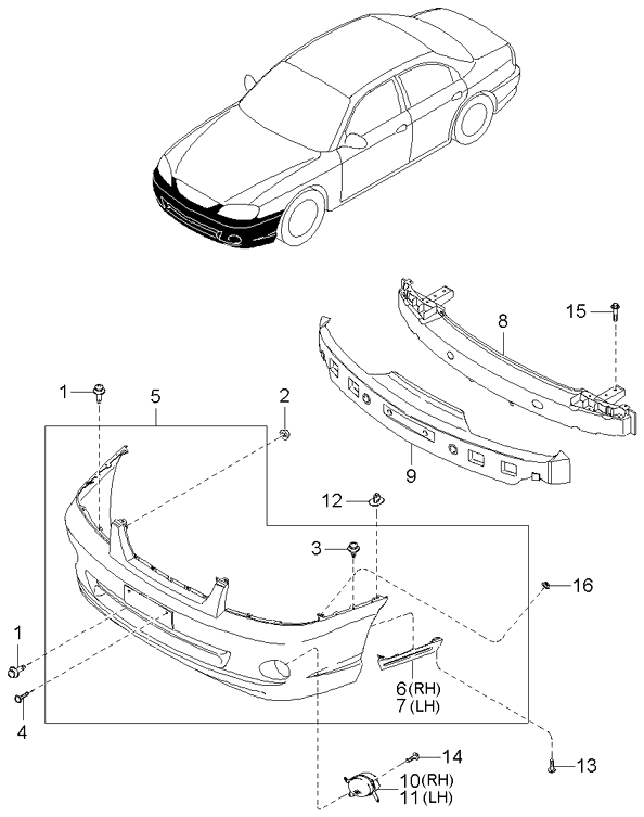 Бампер передний KIA Spectra (2006-2009)