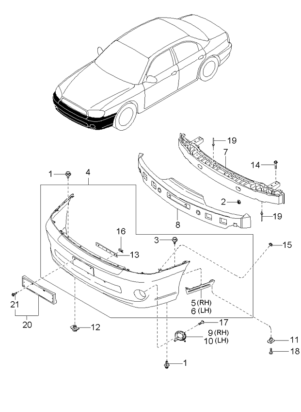 Абсорбер бампера переднего KIA Spectra (2006-2009)