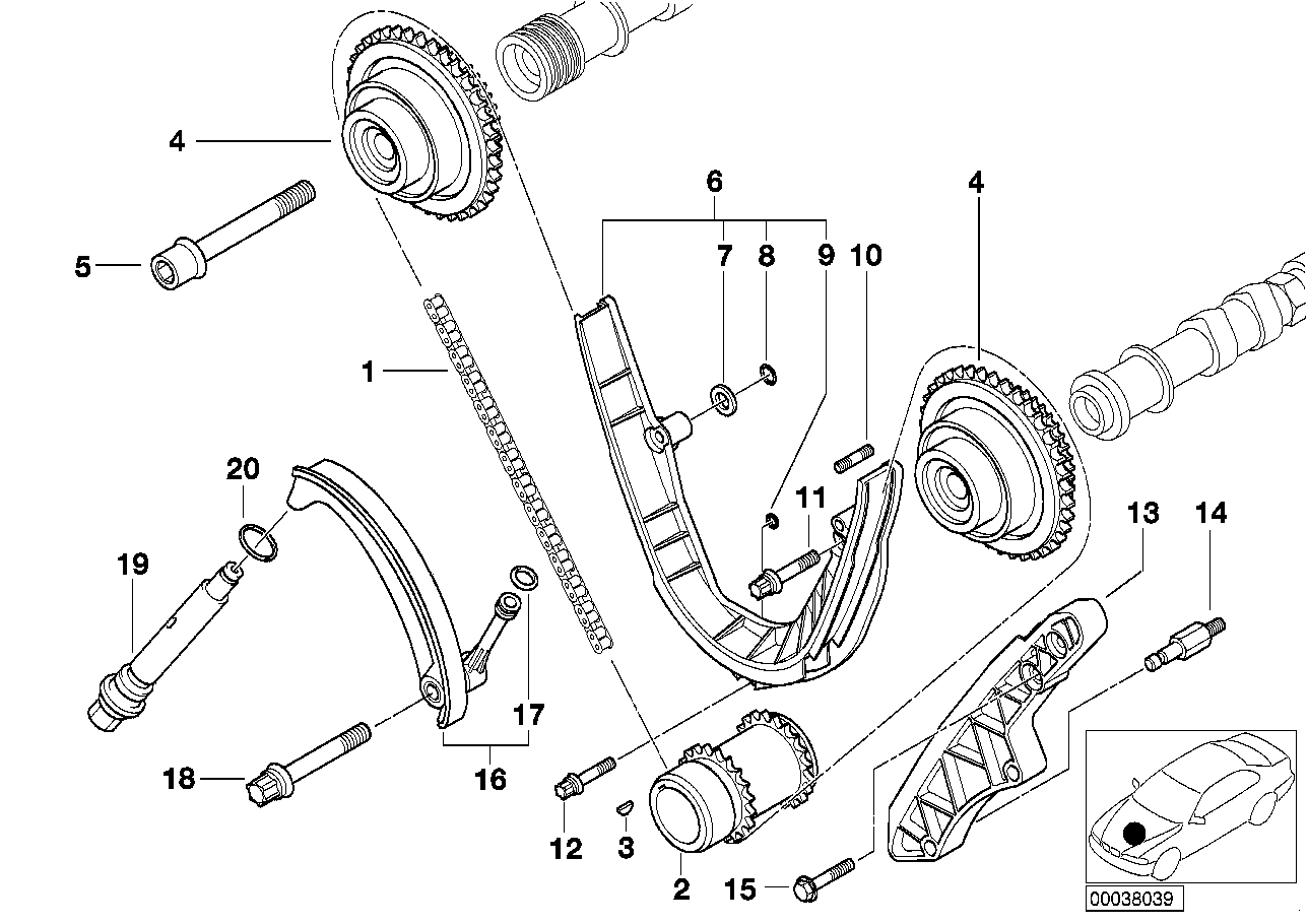 Планка натяжителя нижней цепи ГРМ (M62) BMW X5 E53 (1999-2006)