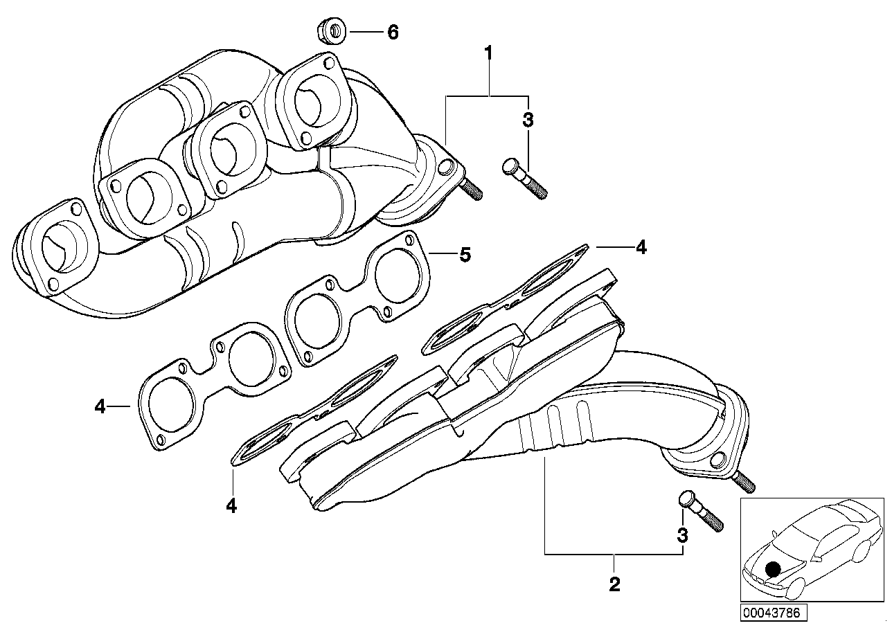 Прокладка выпускного коллектора 3 шт. в двигателе (M62) BMW X5 E53 (1999-2006)