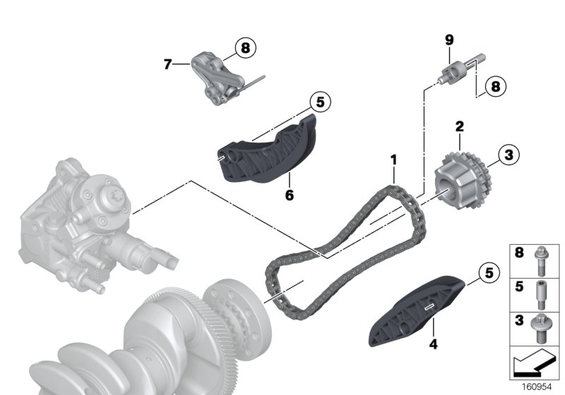 Цепь ГРМ нижняя BMW X3 E83 (2006-2010)