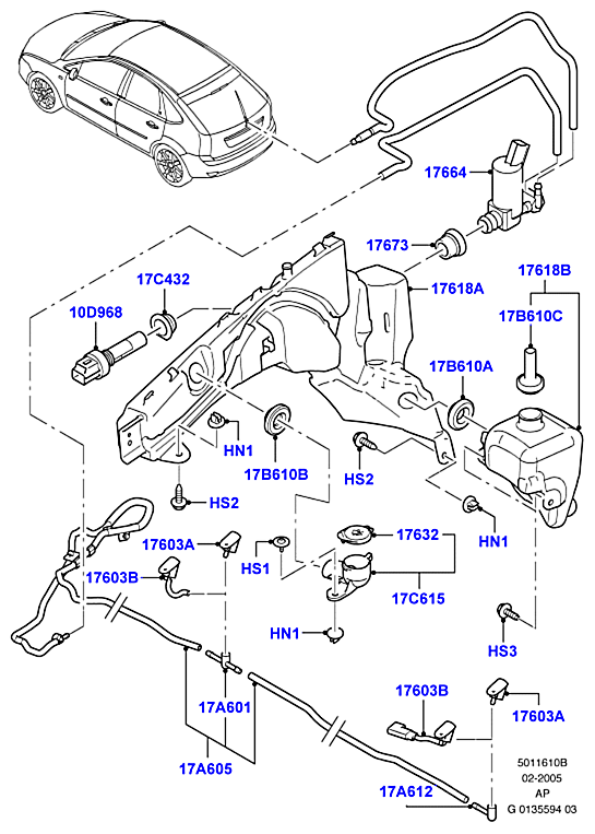 Насос омывателя бзаднего омывателя Ford Focus 2 (2005-2011)