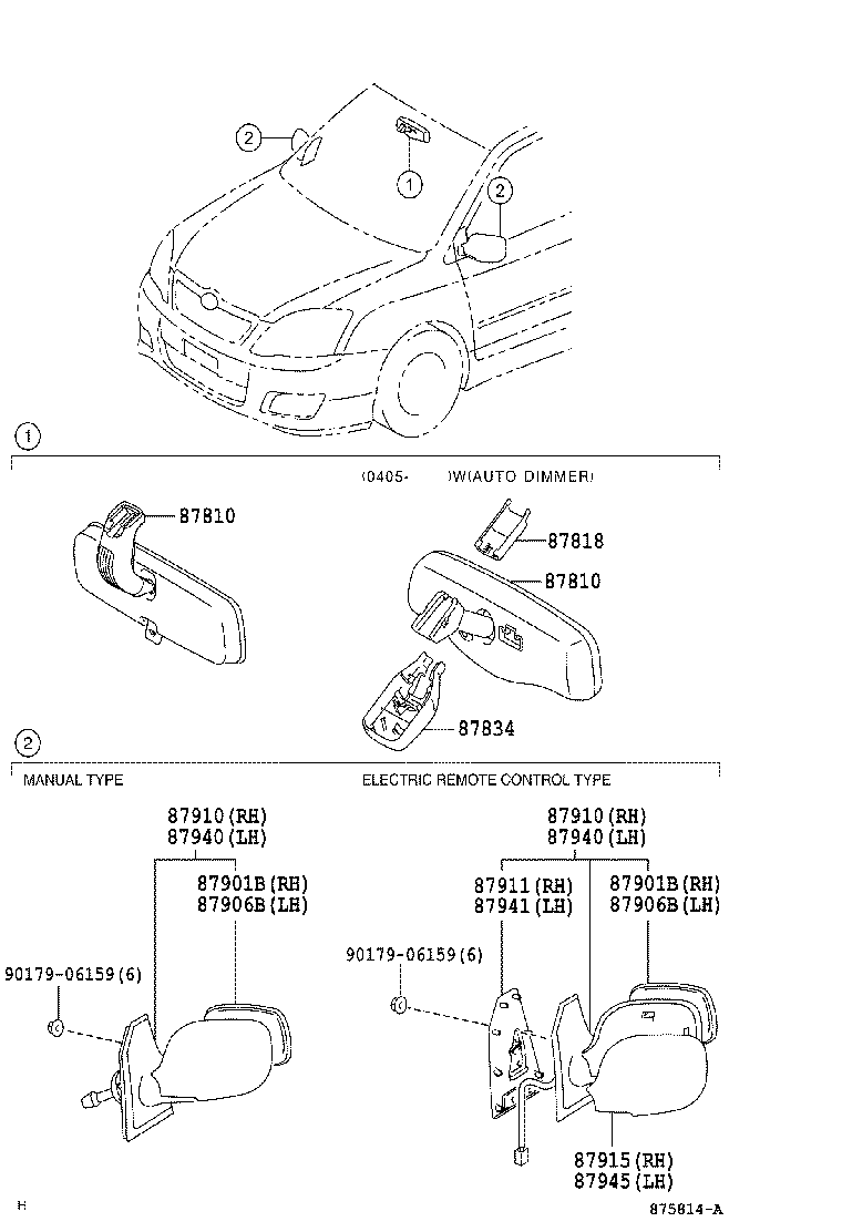 Зеркало левое (механическое, в сборе) Toyota Corolla e120 (2001-2006)