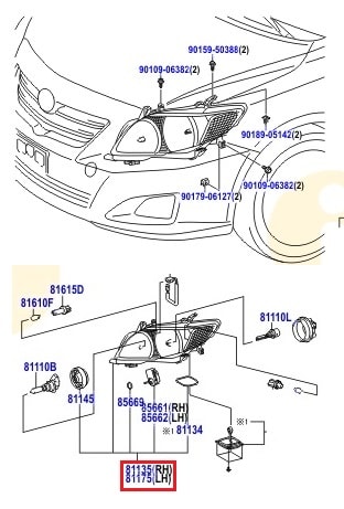 Фара правая Toyota Corolla e150 (2006-2012)