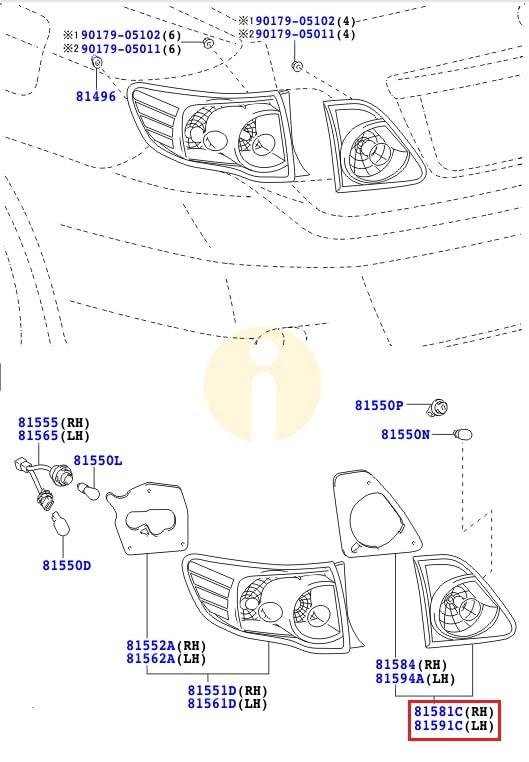 Фонарь левый внутренний Toyota Corolla e150 (2006-2012)