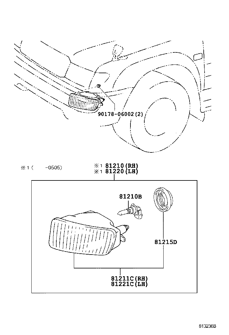 Фара противотуманная (ПТФ) левая Toyota L Cruiser 100 (2002-2007)