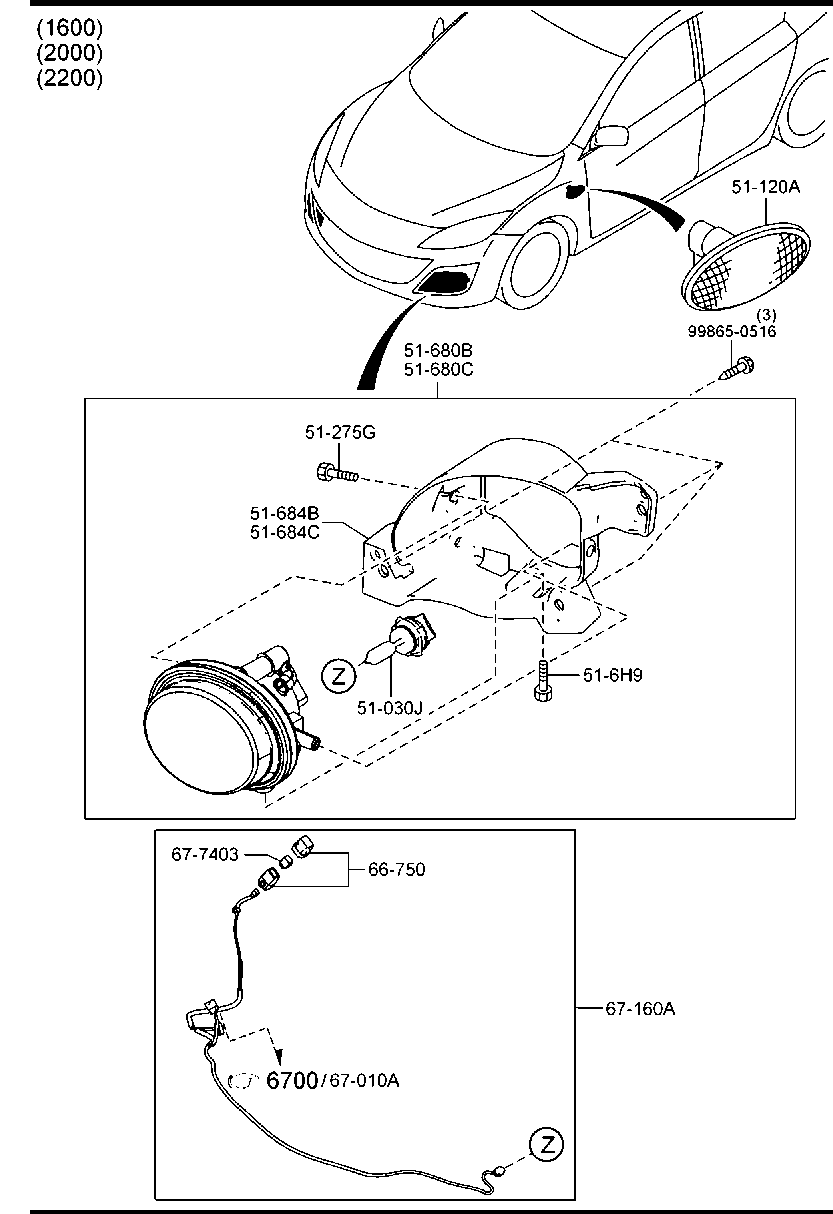 Фара противотуманная правая Mazda 3 BL (2011-2013)