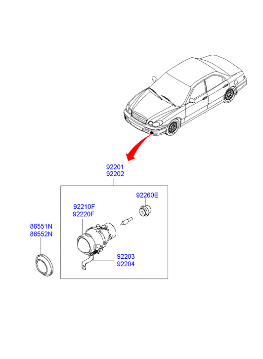 Фара противотуманная (ПТФ) левая Hyundai Sonata 4 (2001-2012)