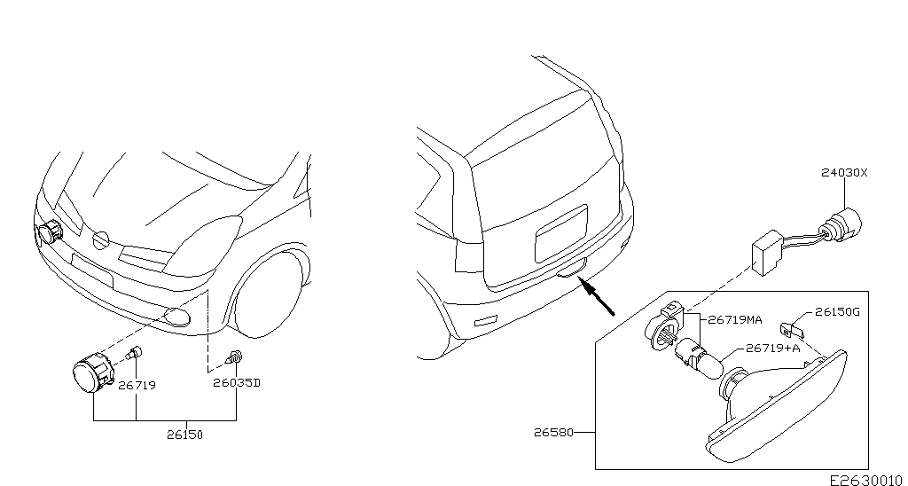 Фонарь ПТФ задний Nissan Note (2009-2014)