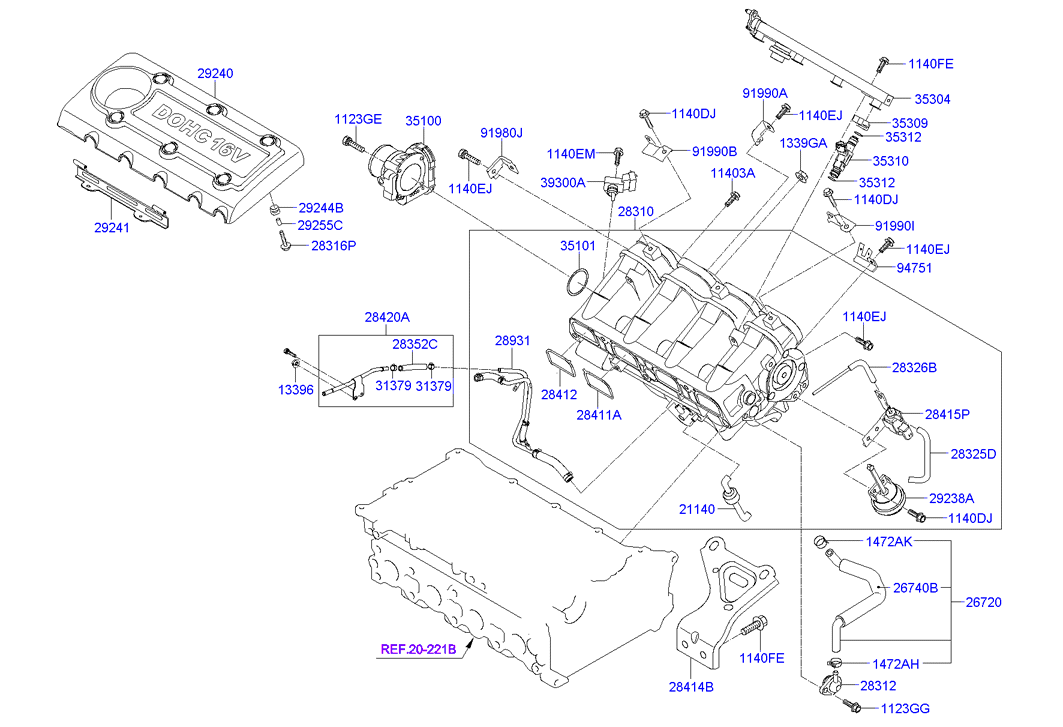 Прокладка впускного коллектора Hyundai ix35 МКПП (2009-2015)