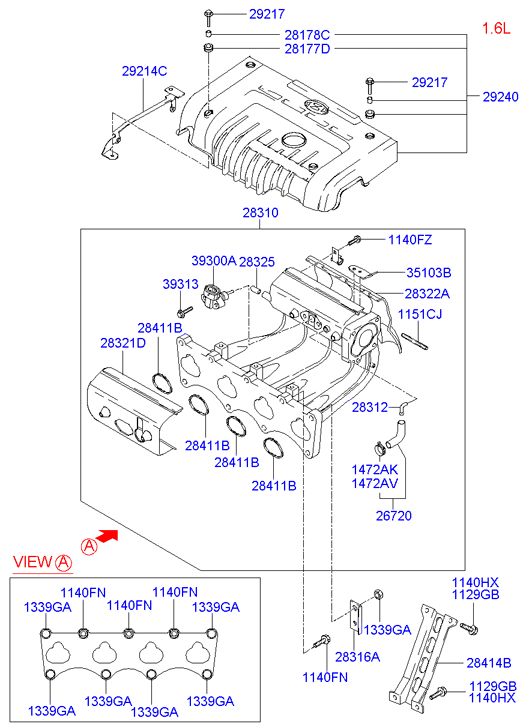 Прокладка впускного коллектора Hyundai Tucson 1 (2004-2010)