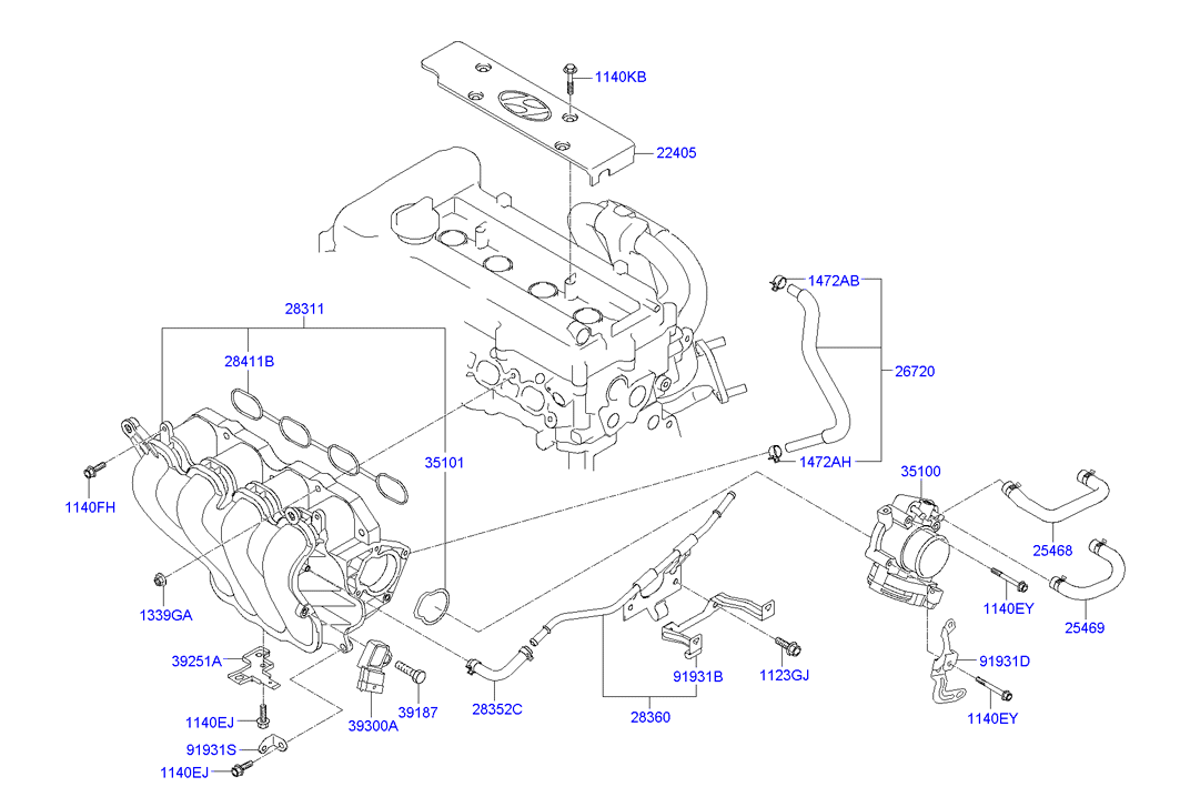 Прокладка впускного коллектора Hyundai Solaris (2010-н.в.)