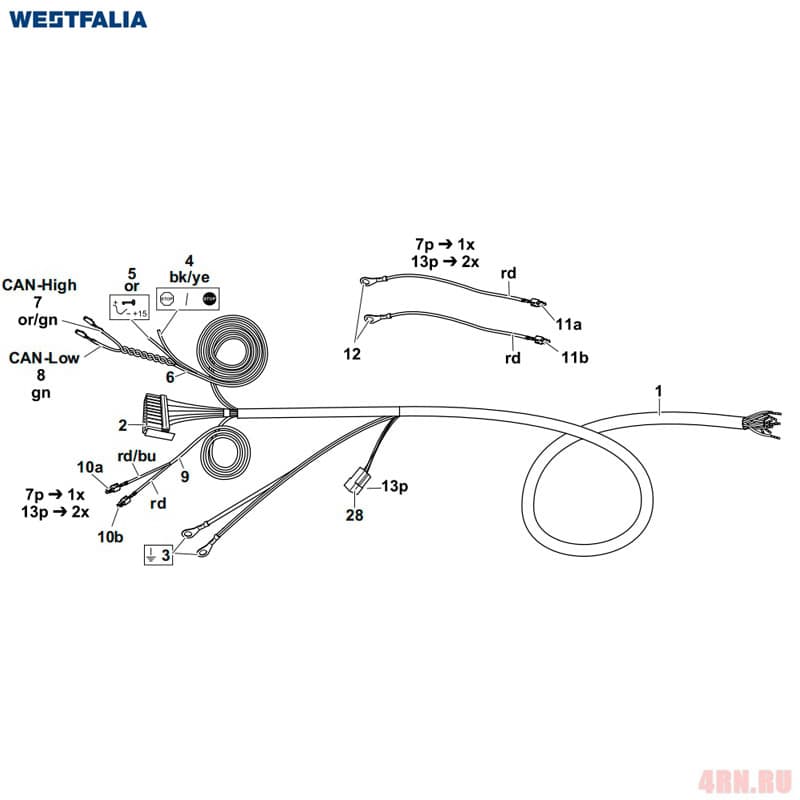 Штатная электрика к фаркопу (13-pin) для BMW 4-Серия (F32F33F36) купе, гранд купе, кабрио (2014-2020)