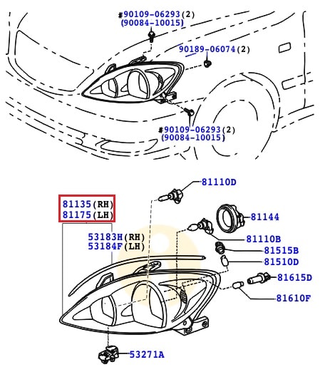 Фара левая Toyota Camry v30 (2001-2006)