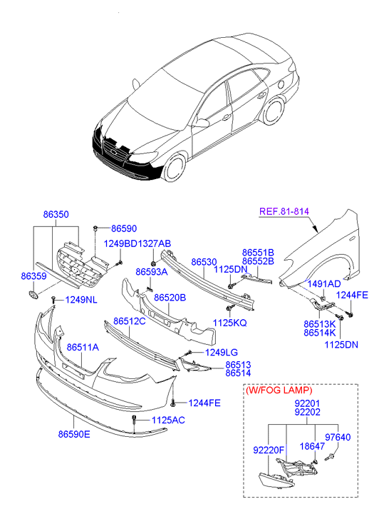 Фара противотуманная (ПТФ) правая Hyundai Elantra 4 (2006-2010)