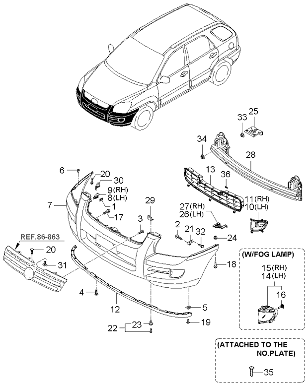 Фара противотуманная левая KIA Sportage 2 (2004-2010)