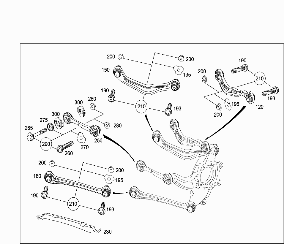 Рычаг задней подвески нижний продольный левый Mercedes S-klass W221 (2005-2013)