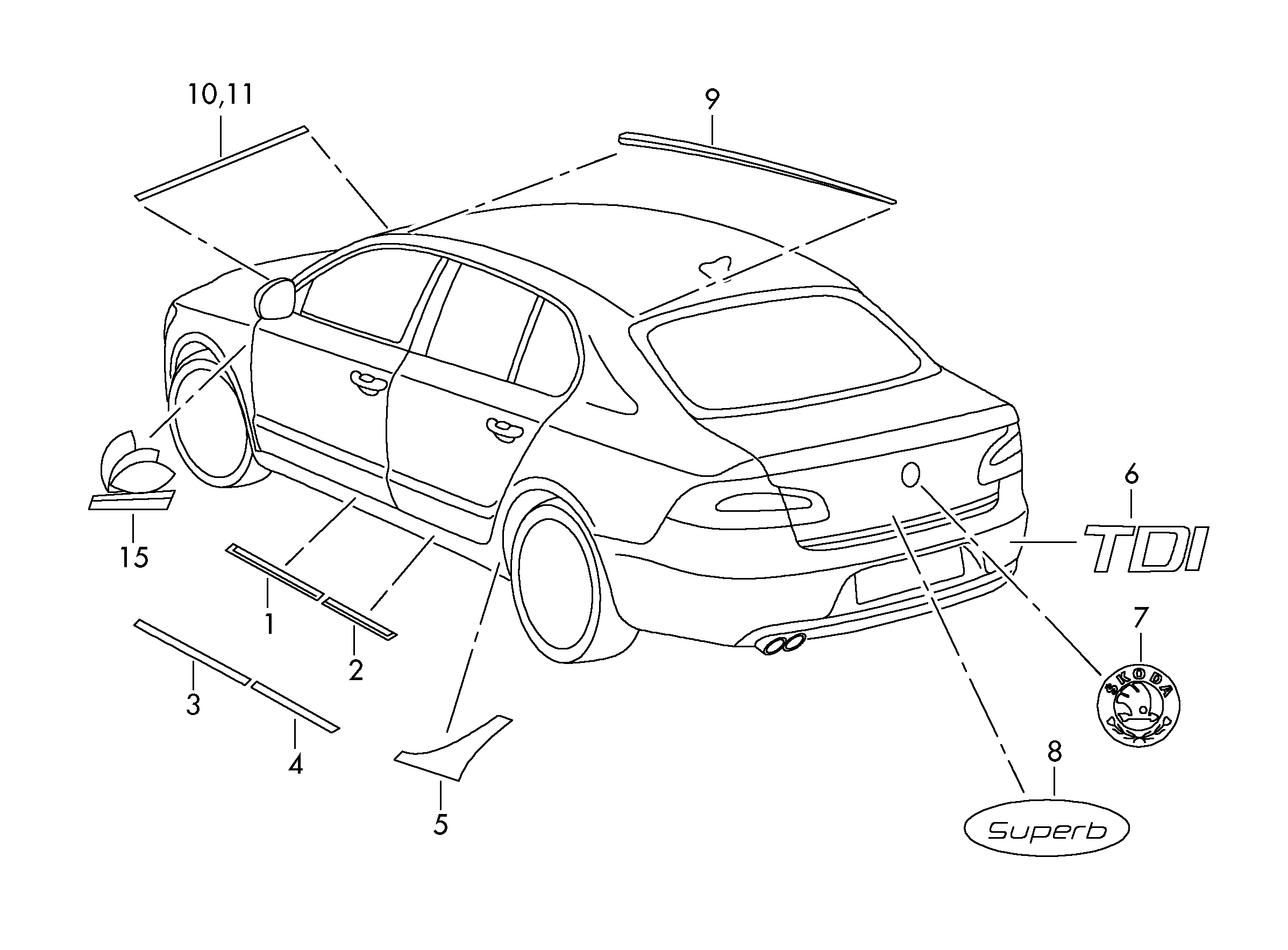 Молдинг двери передней правой Skoda Superb 2 (2008-2015)