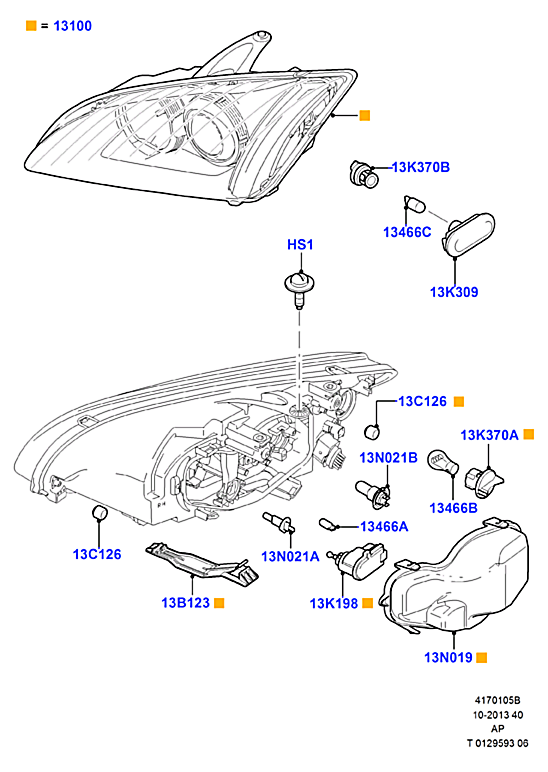 Фара левая (черная окантовка) Ford Focus 2 (2005-2011)