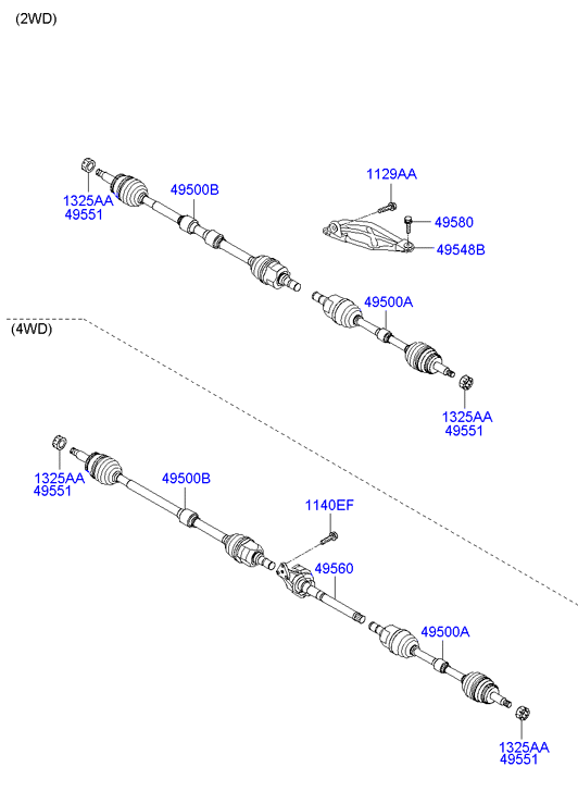 приводной (подшипник) вал передней оси Hyundai ix35 (2009-2015)