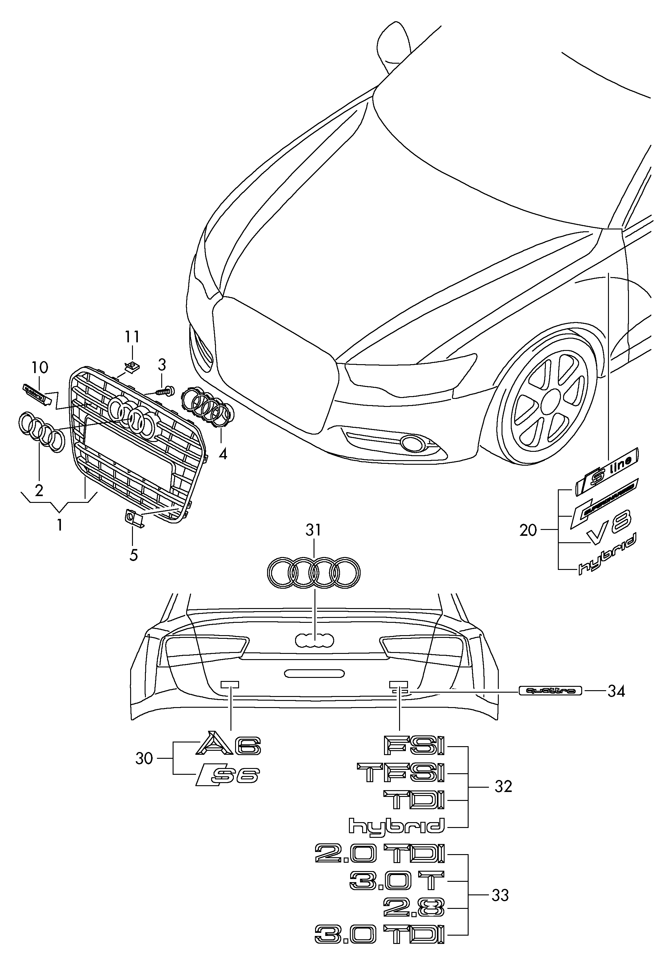 Решетка радиатора Audi A6 C7 (2011-н.в.)