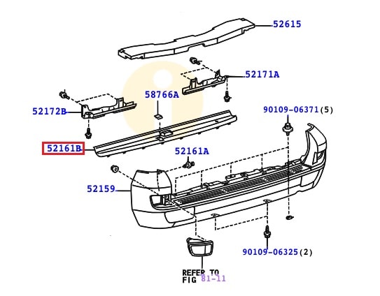 Накладка бампера заднего верхняя Toyota Prado 120 (2002-2009)