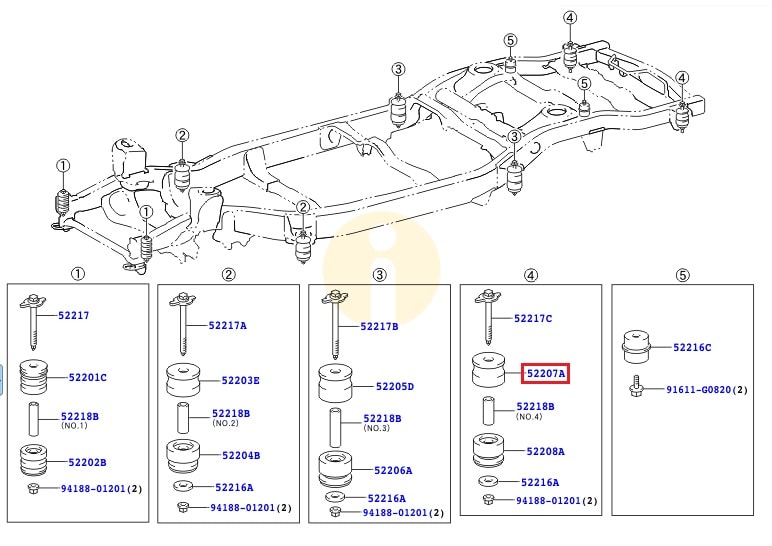 Подушка (сайлентблок) рамы кузова №4 верхняя Toyota L Cruiser 200 (2007-2015)