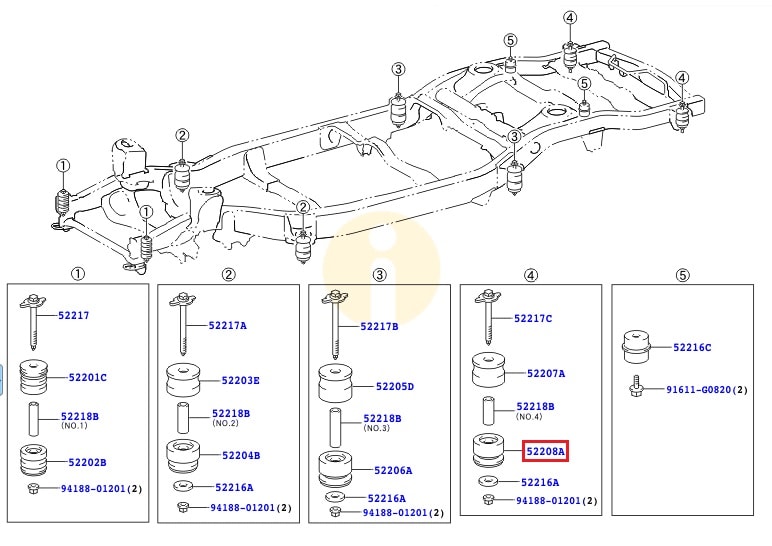 Подушка (сайлентблок) рамы кузова №4 нижняя Toyota L Cruiser 200 (2007-2015)