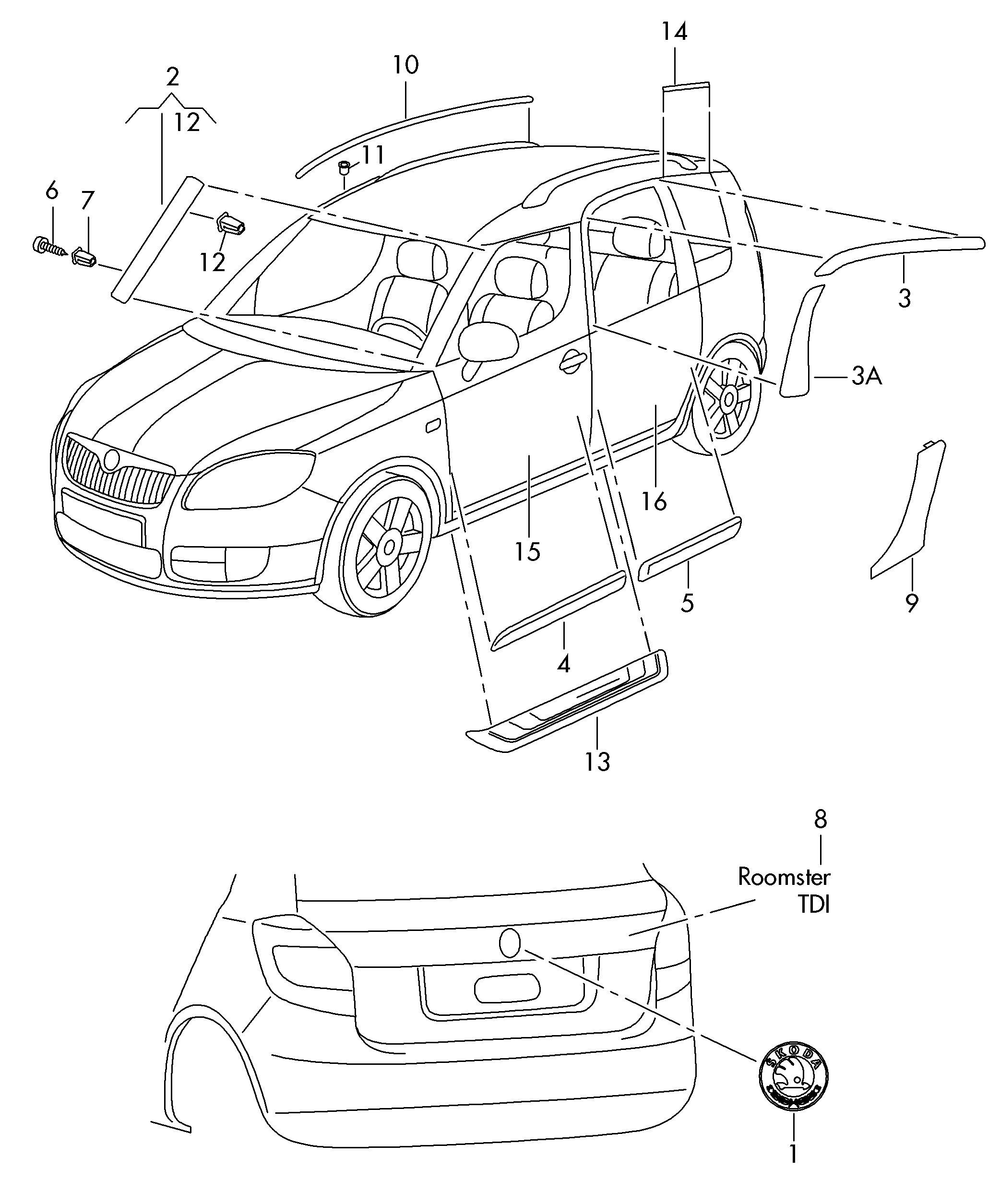 Молдинг двери передней правой Skoda Roomster (2006-2015)