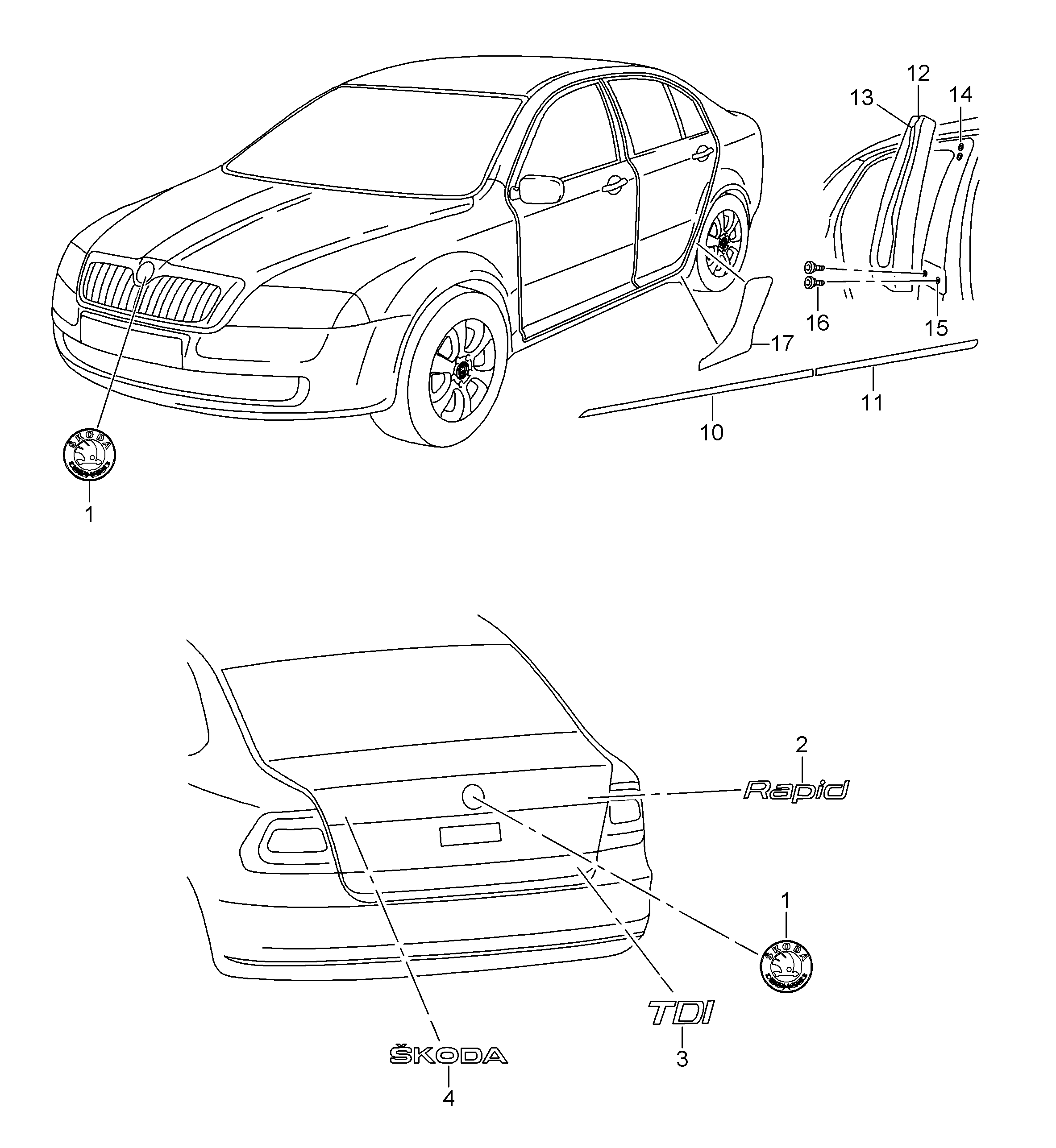 Молдинг двери передней левой Skoda Rapid (2012-2017)