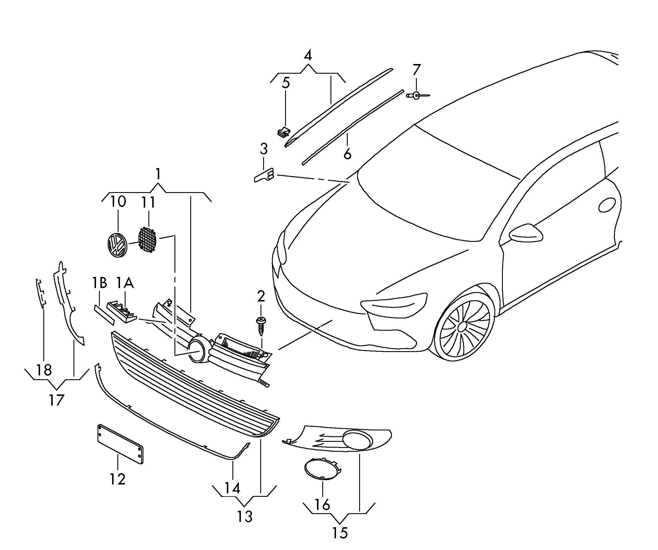 Решетка бампера переднего Volkswagen Golf 6 (2009-2012)