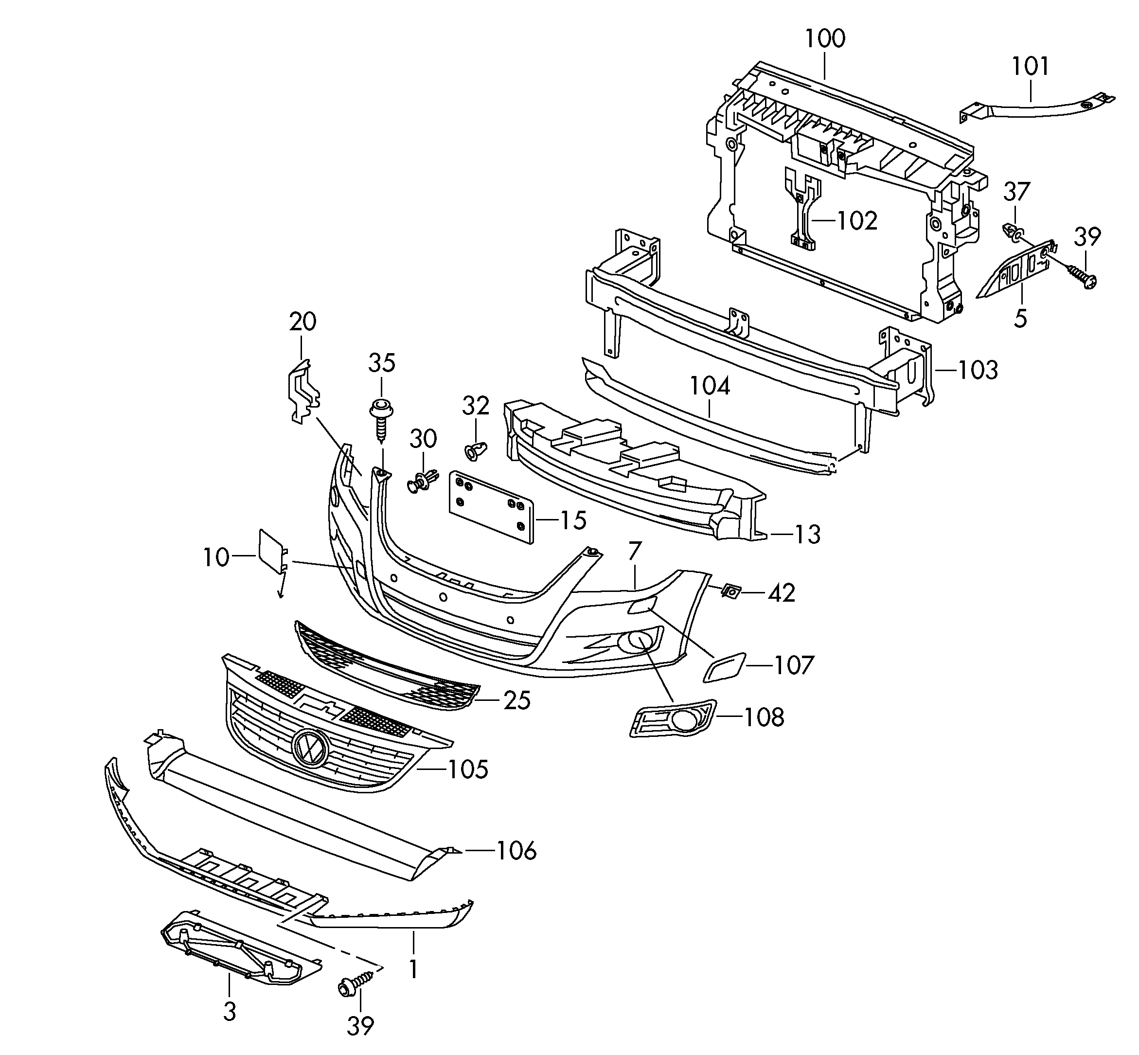 Решетка бампера переднего Volkswagen Tiguan 1 (2007-2016)