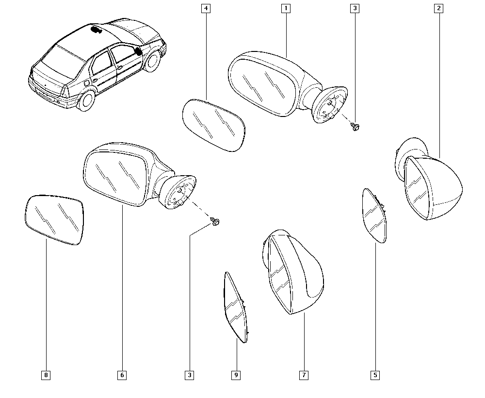 Элемент зеркала механического левый Renault Sandero 1 (2009-2014)