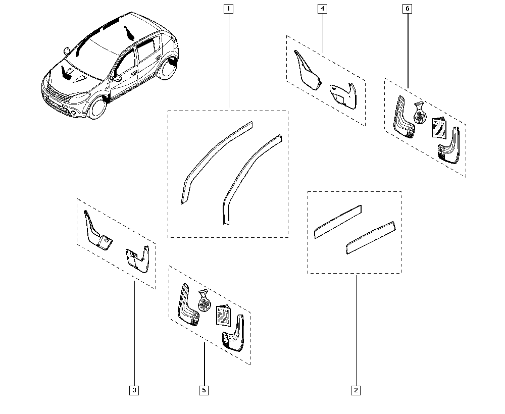 Брызговики передние (к-т) Renault Sandero 1 (2009-2014)
