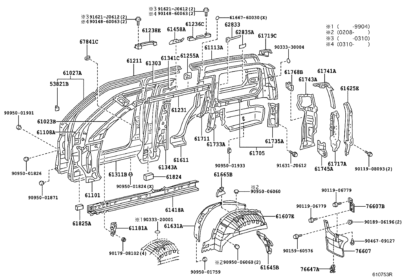 Крыло заднее правое (стекло фиксированного типа) Toyota L Cruiser 100 (2002-2007)