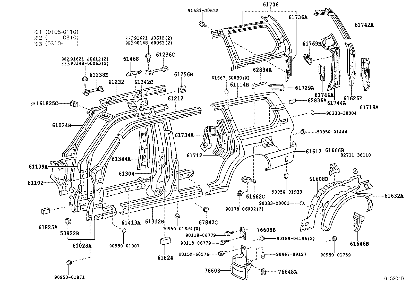 Крыло заднее левое (стекло фиксированного типа) Toyota L Cruiser 100 (2002-2007)