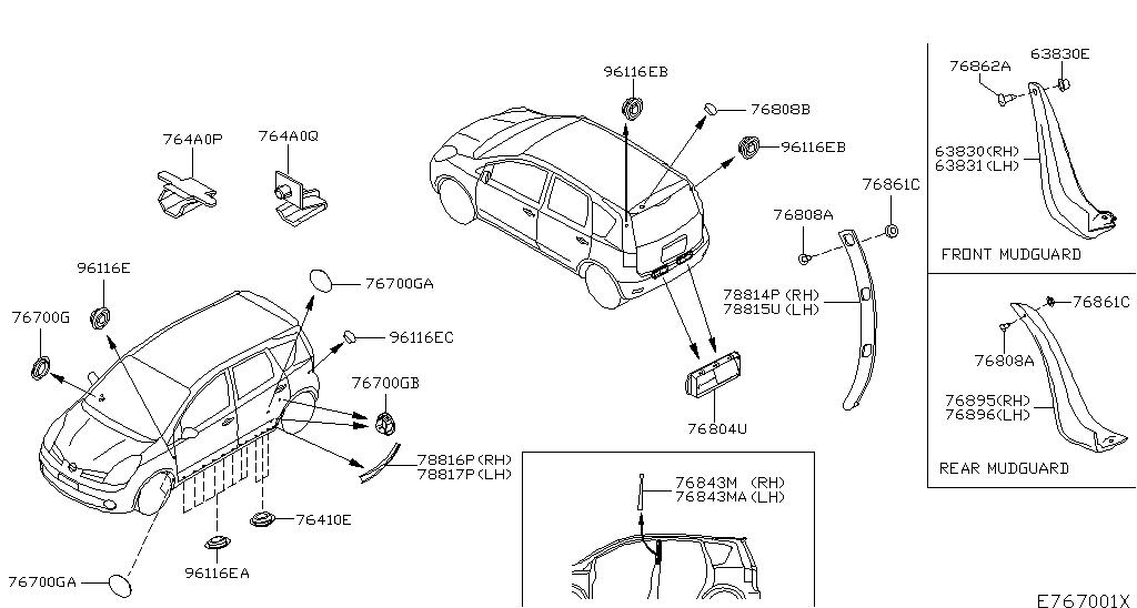 Брызговик передний правый Nissan Note (2005-2014)