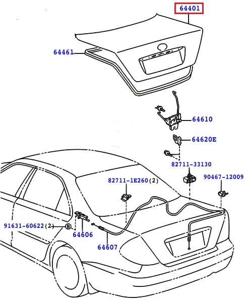 Крышка а (без спойлера) Toyota Camry v30 (2001-2006)