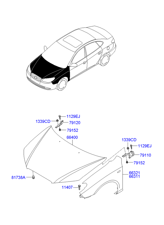 Крыло переднее левое Hyundai Elantra 4 (2006-2010)