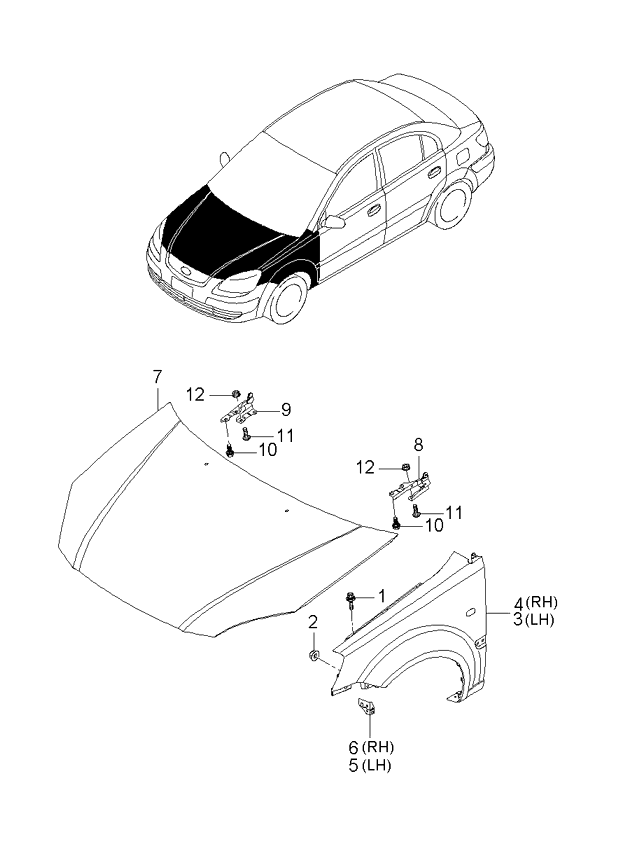 Крыло переднее правое седан KIA Rio 2 (2005-2011)