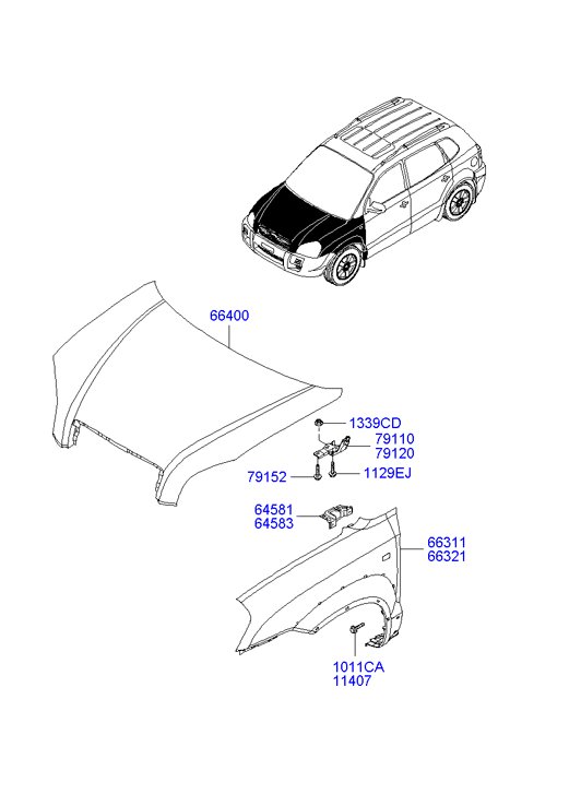 Крыло переднее правое Hyundai Tucson 1 (2004-2010)