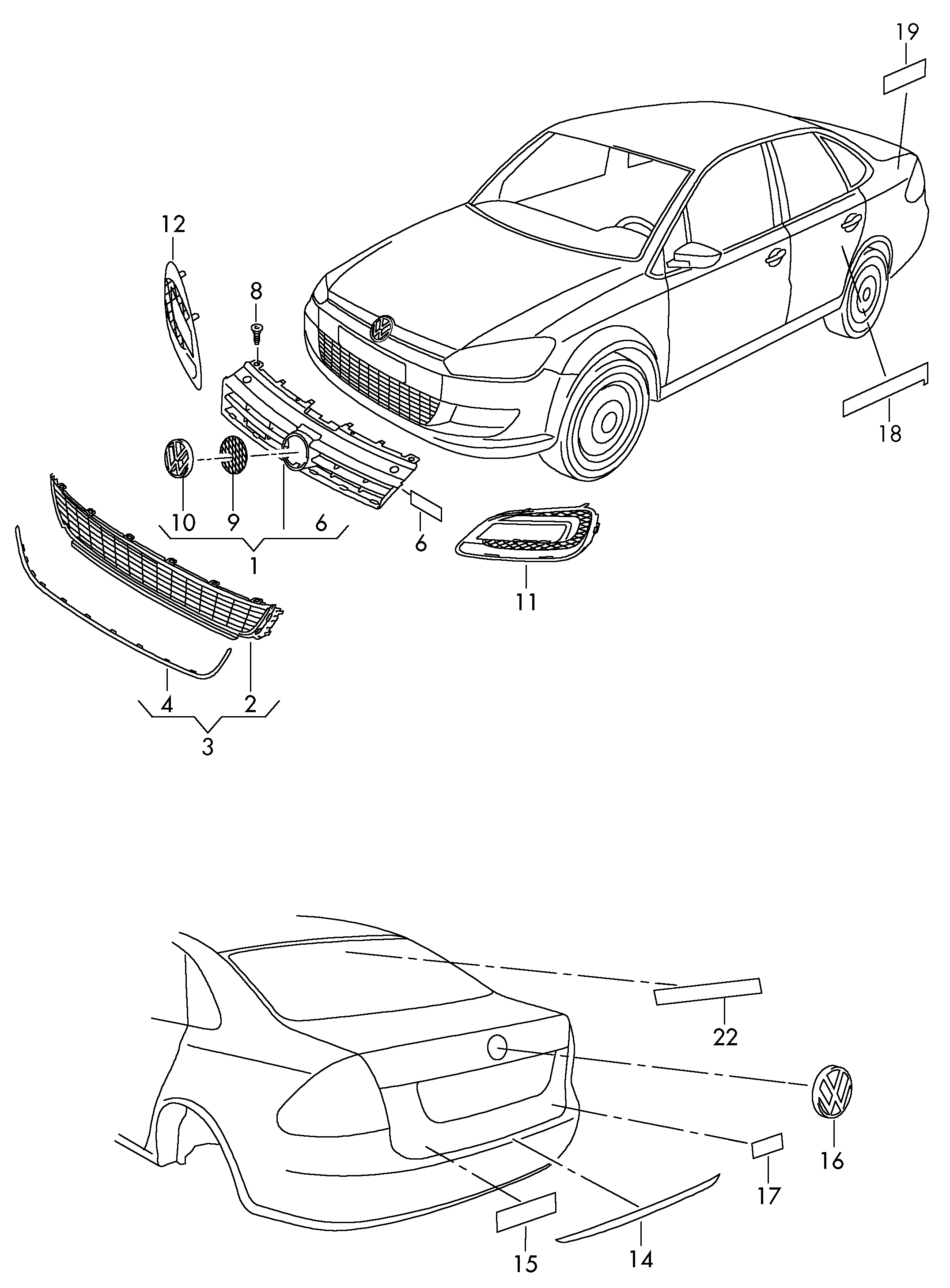 Решетка радиатора Volkswagen Polo sedan (2010-н.в.)