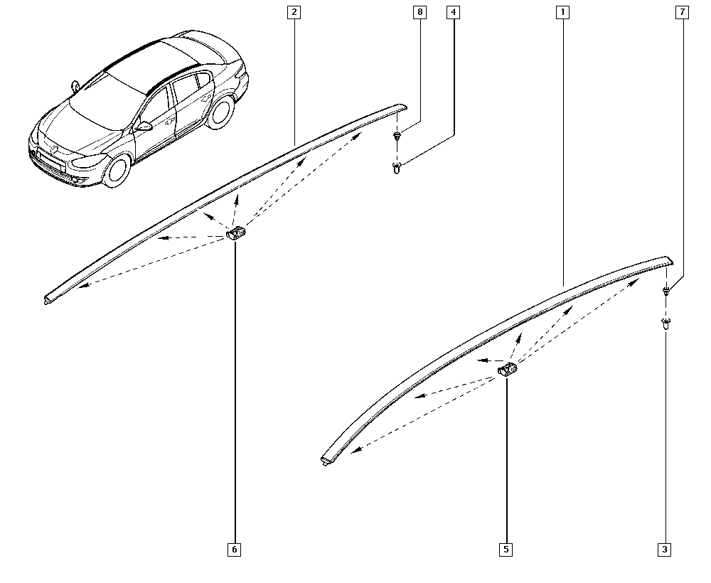 Молдинг крыши правый Renault Megane 3 (2009-2014)