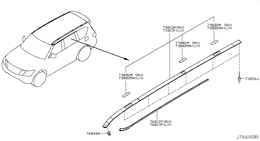 Молдинг крыши правый Nissan Patrol Y62 (2010-2017)