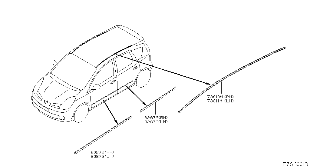 Молдинг крыши правый Nissan Note (2005-2014)