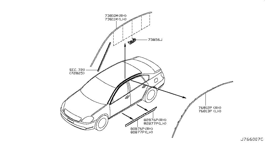 Молдинг крыши правый Nissan Teana J31 (2003-2008)