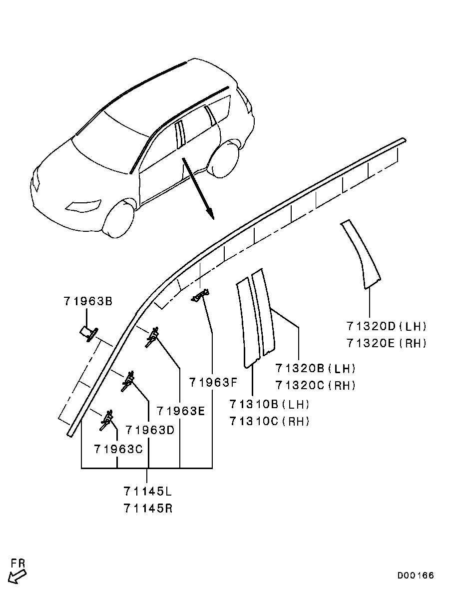 Молдинг крыши левый Mitsubishi Outlander XL (2007-2012)