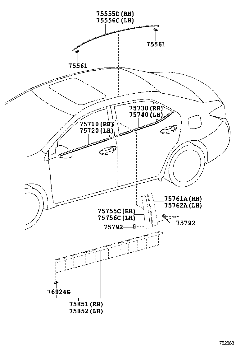 Молдинг крыши правый Toyota Corolla e180 (2013-н.в.)