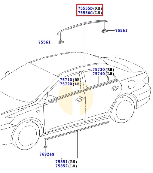 Молдинг крыши правый Toyota Corolla e150 (2006-2012)